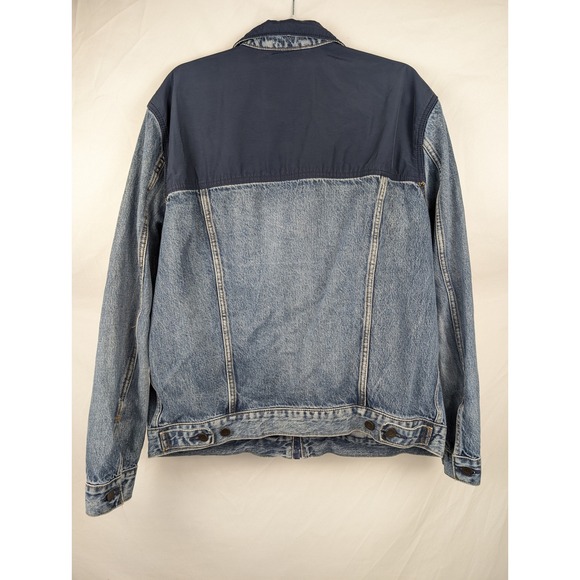 Levis Mens Trucker Jacket Mixed Denim Nylon Full Zip Jacket L Western Workwear - Picture 9 of 10